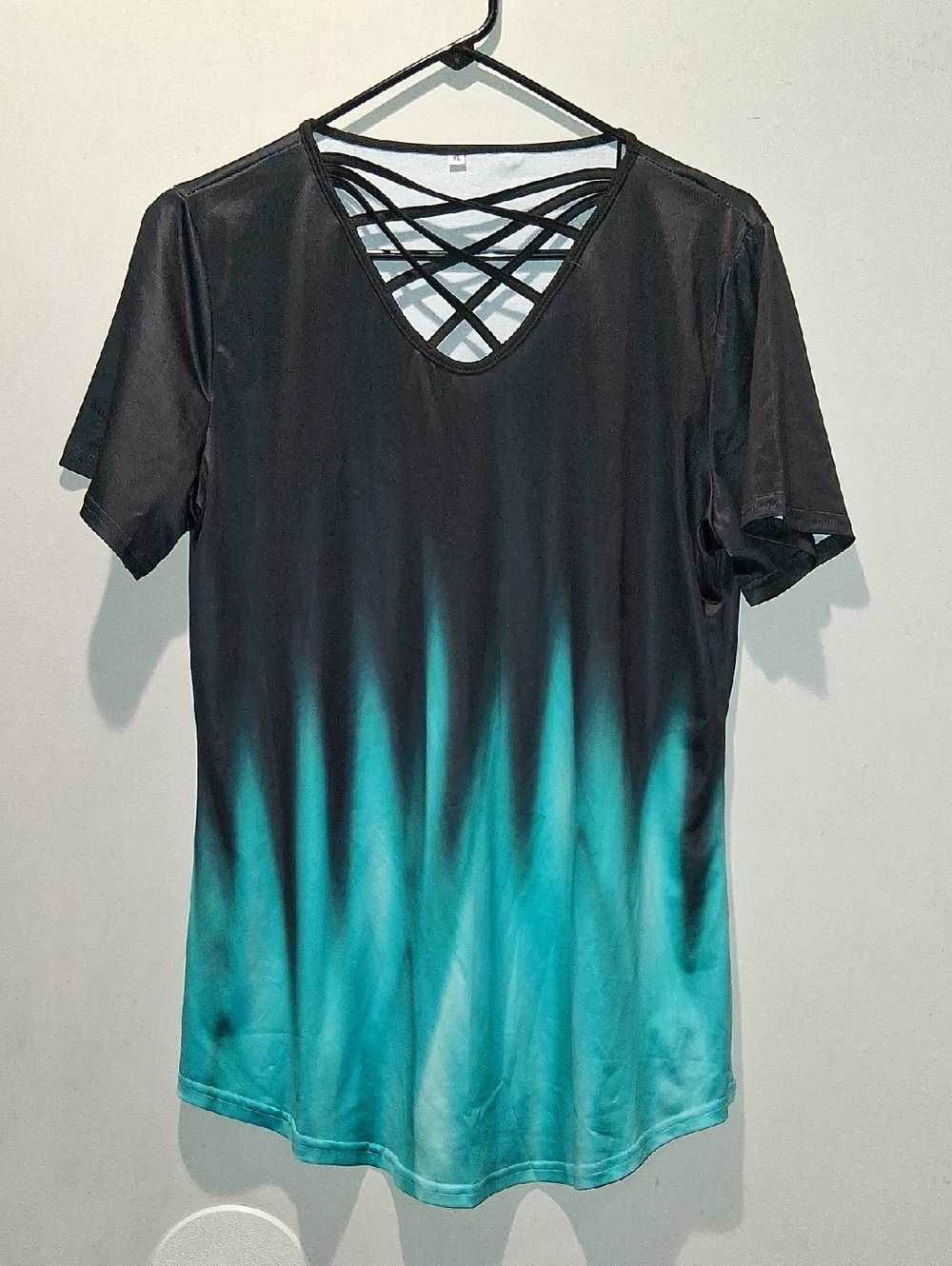Women’s Black to Teal Ombre Crisscross V-Neck Top